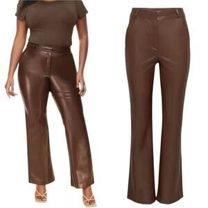 BabtonWomens Vegan Leather Flare Leg High Waisted Pants Brown Size 14
